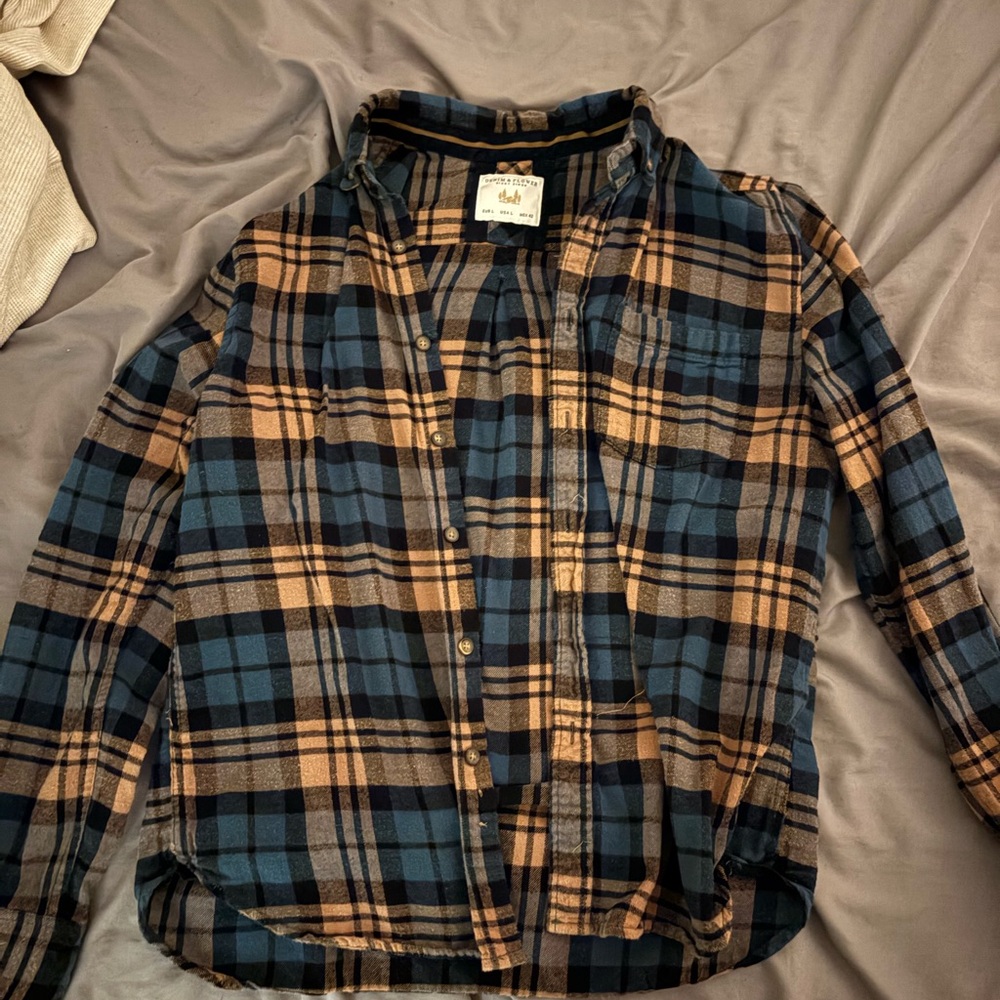 Denim & Flower Blue and Tan Plaid Casual Button Down Shirt